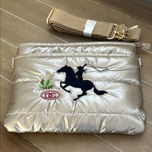 Gold Crossbody Bag with Embroidered Design